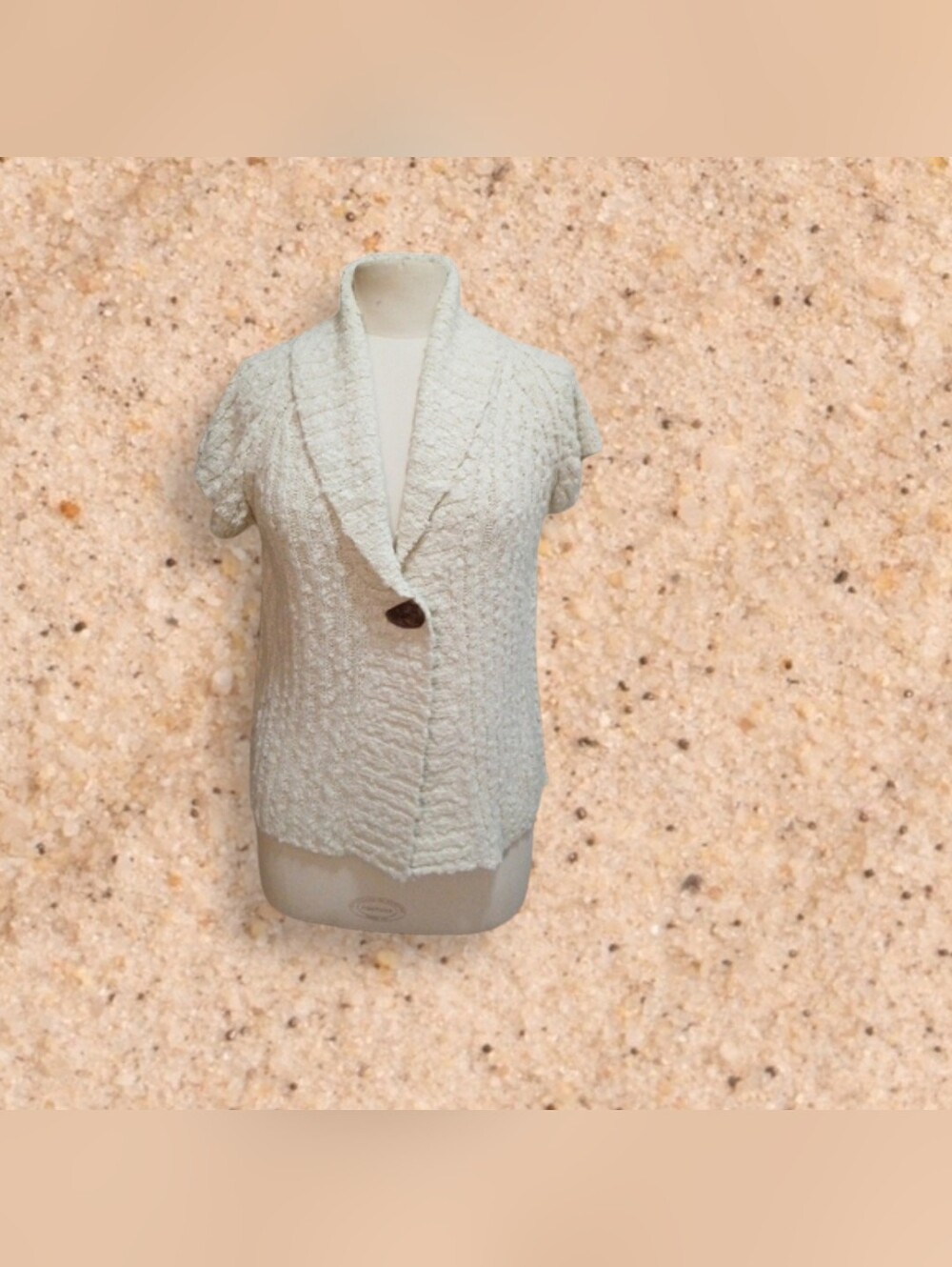 Cream Textured Short Sleeve Cardigan